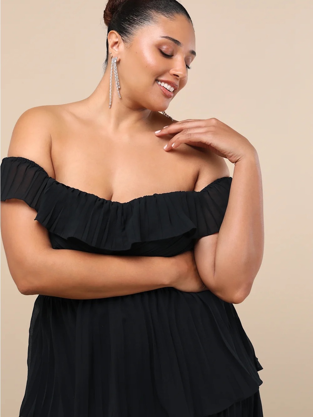 Lulus Always Remarkable Black Pleated Off-the-Shoulder Maxi Dress: Size 3X